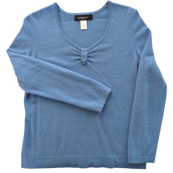 JONES NEW YORK Light Blue Cashmere V Neck Gathered Pullover Sweater women sz L - Picture 1 of 5